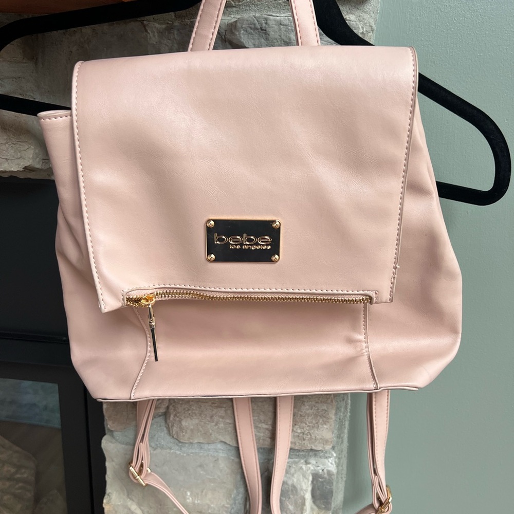 Bebe Blush Pink Backpack. Vegan leather. Lots of pockets.